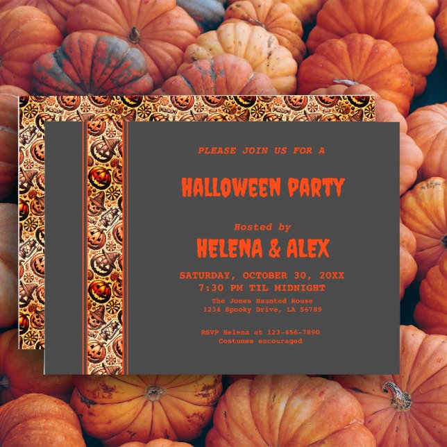 Invitación Patrón gris naranja de calabaza de Halloween Invit (Subido por el creador)