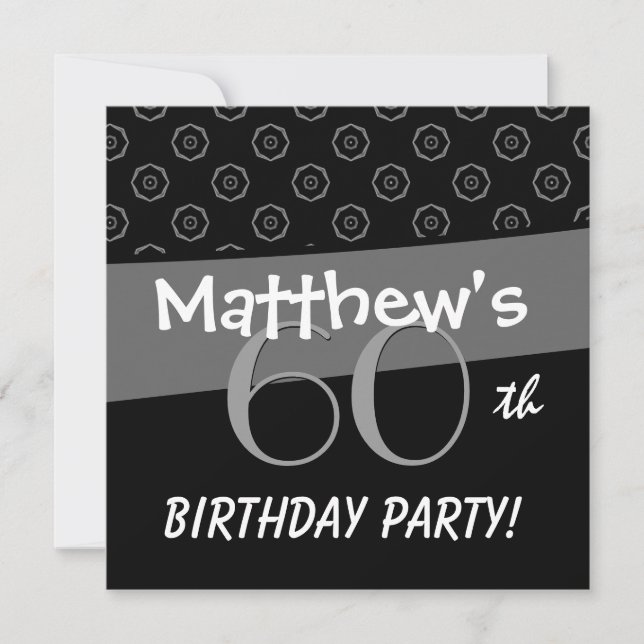 Invitación Patrón gris y negro de cumpleaños número 60 (Anverso)