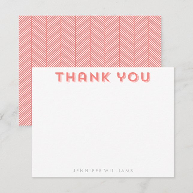 Invitación Patrón Herringbone Coral Gracias Notas (Anverso / Reverso)