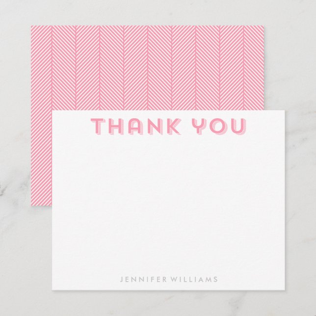 Invitación Patrón Herringbone Rosa Gracias Cartas De Nota (Anverso / Reverso)