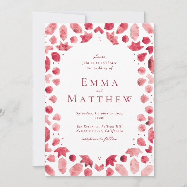 Invitación Patrón Intrincado Árabe Rojo Boda (Anverso)