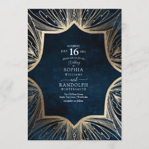 Invitación Patrón intrincado de azul y oro