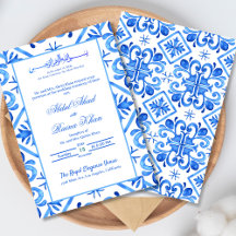 Patrón Islámico de Boda Marroquí Azul y Blanco