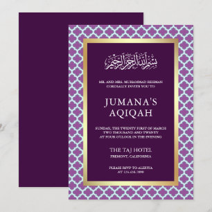 Invitación Patrón Islámico de Cuatro Hojas Morado Marroquí Aq