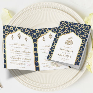 Invitación Patrón islámico de oro de la marina Código QR Boda