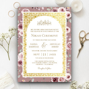 Invitación Patrón Islámico Rosa Polvoriento Dorado Boda Musul