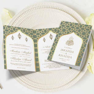 Invitación Patrón islámico Sage Gold Código QR Código musulmá