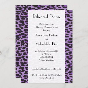 Invitación Patrón leopardo, leopardo púrpura, cena de ensayo
