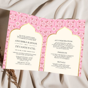Invitación Patrón marfileño rosado en un Boda indio