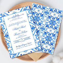 Invitación Patrón marroquí azul y blanco Boda islámico