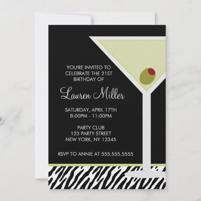 Invitación Patrón Martini y Zebra (Anverso)