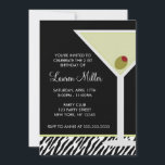 Invitación Patrón Martini y Zebra<br><div class="desc">Comience su bash de cumpleaños con estilo enviando estas invitaciones de fiesta de moda con un martini en un fondo de cebra.</div>