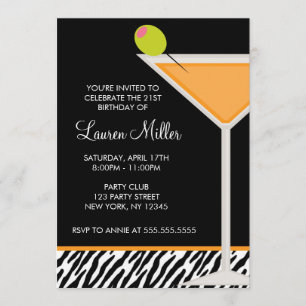 Invitación Patrón Martini y Zebra Naranja