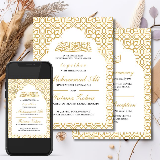 Invitación Patrón Masjid de oro Ornate musulmán Nikah Walima (Subido por el creador)