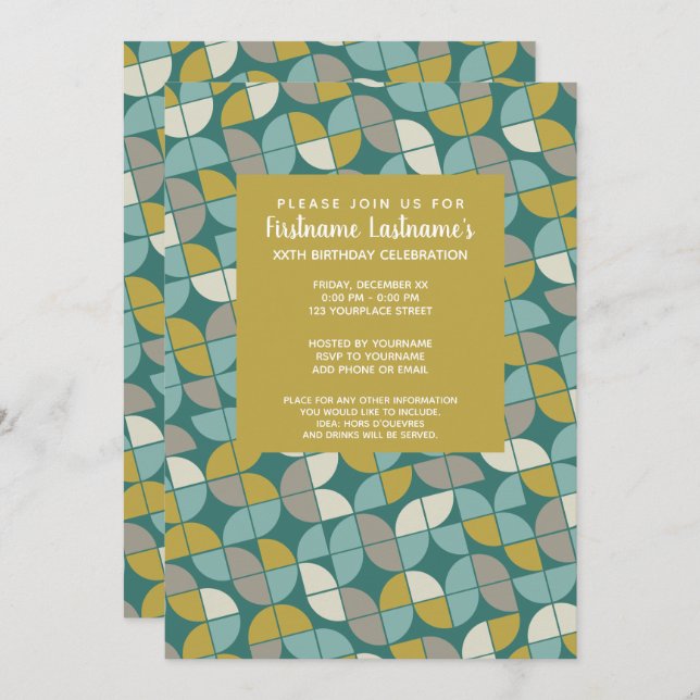 Invitación Patrón MCM - funky verde azulado de oro verde fies (Anverso / Reverso)