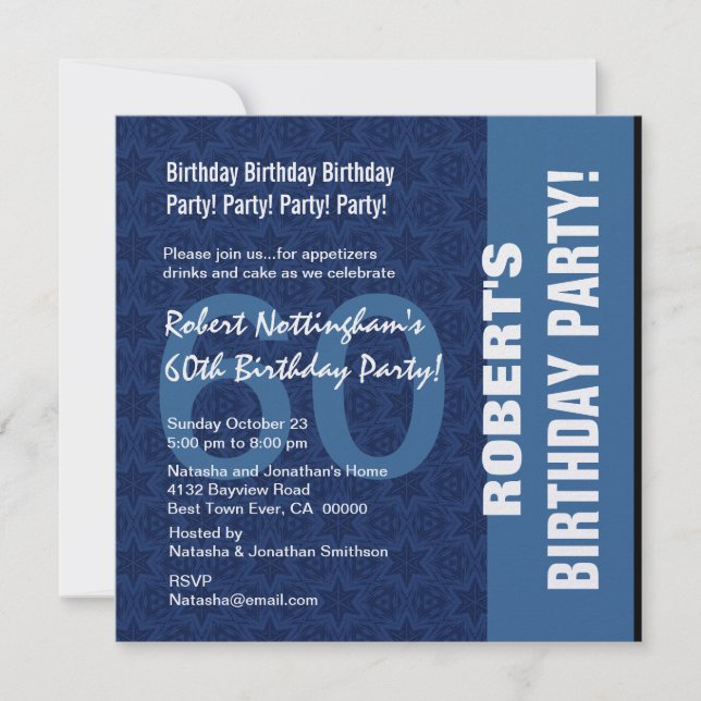 Invitación Patrón moderno de 60 años en tonos de azul W331 (Anverso)