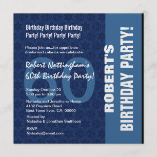 Invitación Patrón moderno de 60 años en tonos de azul W331
