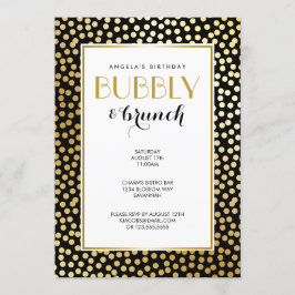 Invitación Patrón moderno de puntos de polka negro y dorado