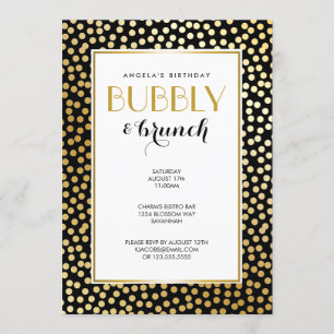 Invitación Patrón moderno de puntos de polka negro y dorado