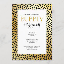 Invitación Patrón moderno de puntos de polka negro y dorado
