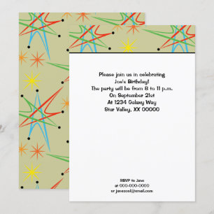 Invitación Patrón multicolor de arranque atómico retro