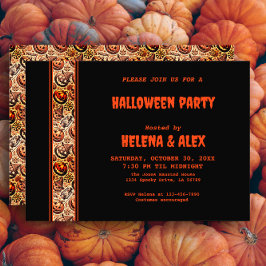 Invitación Patrón negro de la calabaza de Halloween naranja I