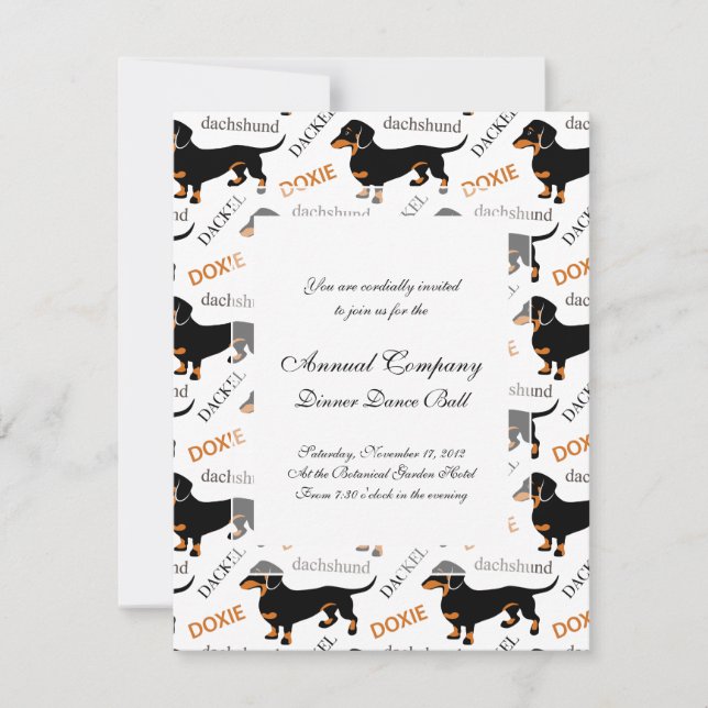 Invitación Patrón negro y tan dachshund (Anverso)