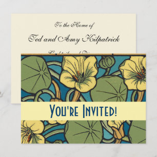 Invitación Patrón Nouveau de flor de nasturcio amarillo azul