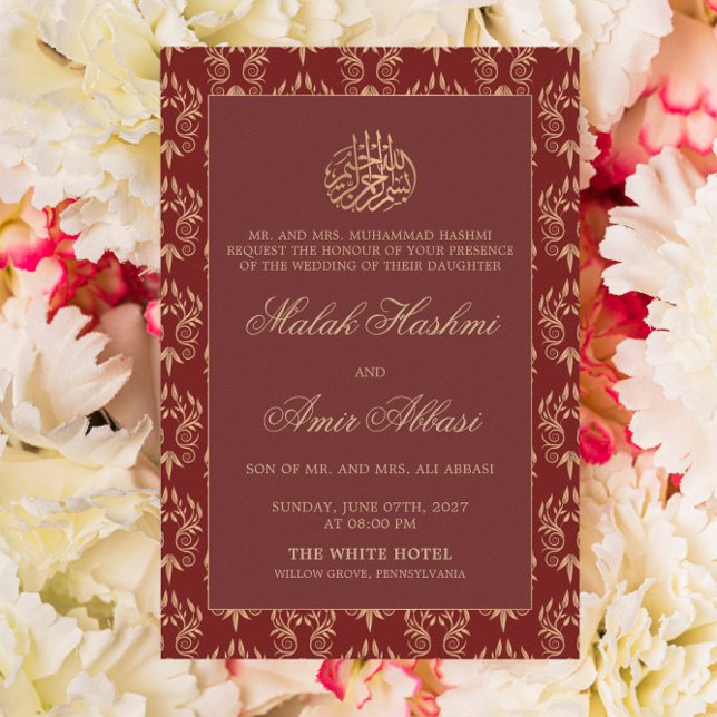 Invitación Patrón Ornate Oro Boda musulmán islámico rojo (Subido por el creador)
