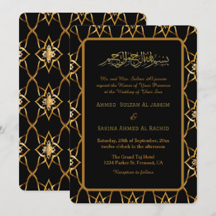 Invitación Patrón ornato de oro Boda musulmán islámico negro