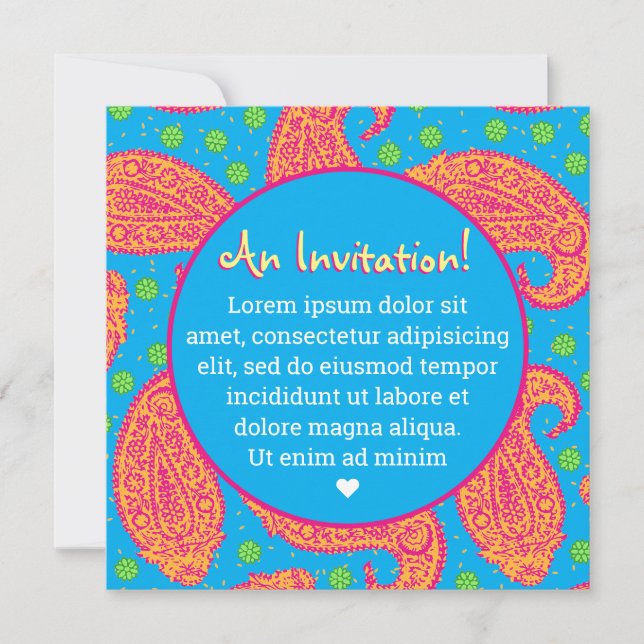 Invitación Patrón Paisley colorido (Anverso)