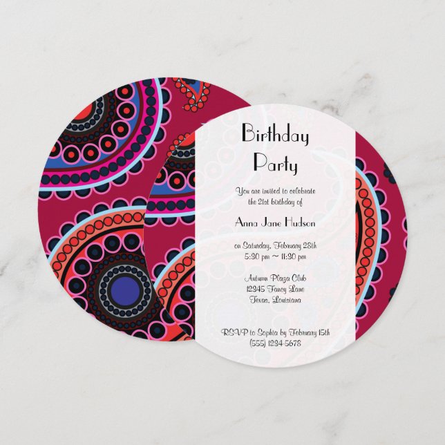 Invitación Patrón Paisley, Paisley persa, Boteh, Cumpleaños (Anverso / Reverso)