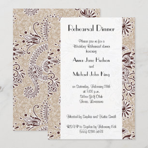 Invitación Patrón Paisley, paisley persa, cena de ensayo