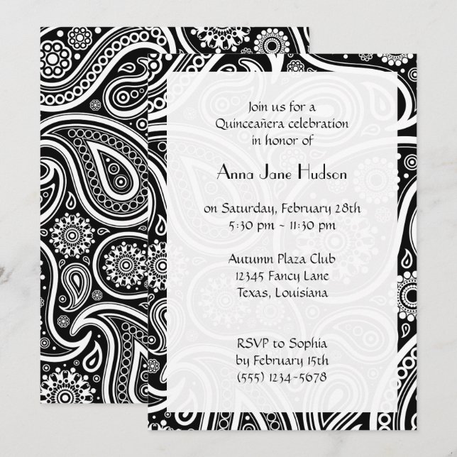Invitación Patrón Paisley, Paisley persa, Quinceanera (Anverso / Reverso)