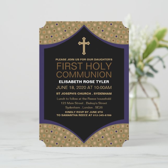 Invitación Patrón persa, primera comunión sagrada (Anverso de pie)
