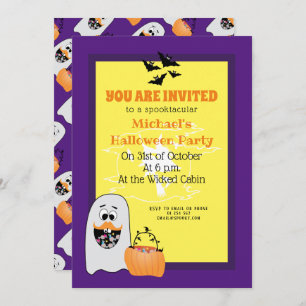 Invitación Patrón púrpura de calabaza fantasma de Halloween