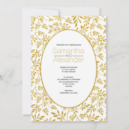 Invitación Patrón purpurina dorado de hojas boda rectangular