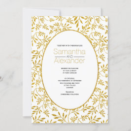 Invitación Patrón purpurina dorado de hojas boda rectangular