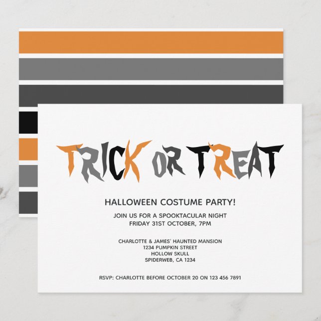 Invitación Patrón rayado de halloween o truco de tratante (Anverso / Reverso)