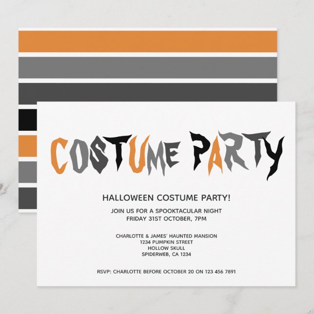 Invitación Patrón rayado Fiesta de disfraces de Halloween (Anverso / Reverso)