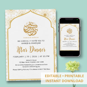 Invitación Patrón Real de Mandala Dorada para Iftar de Ramada