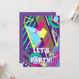 Invitación Patrón Retro Años 90 Púrpura Amarillo Neón
