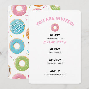 Invitación Patrón Retro Colorido de Donas Minimalista Fiesta 