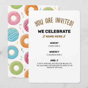 Invitación Patrón Retro Colorido de Donas Minimalista Fiesta