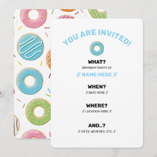 Invitación Patrón Retro Colorido de Donas Minimalista Fiesta 