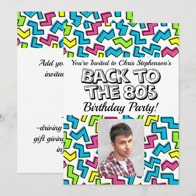 Invitación Patrón retro de 1980 Fotos de fiesta de cumpleaños (Anverso / Reverso)