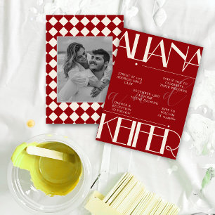 Invitación Patrón retro minimalista controlado Boda rojo
