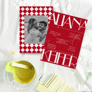 Invitación Patrón retro minimalista controlado Boda rojo