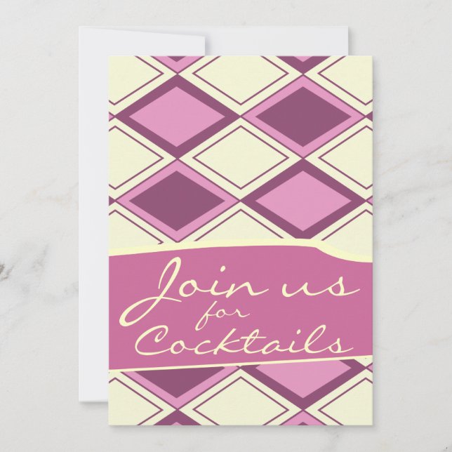 Invitación Patrón retro moderno preppy pastel rosado argyle (Anverso)
