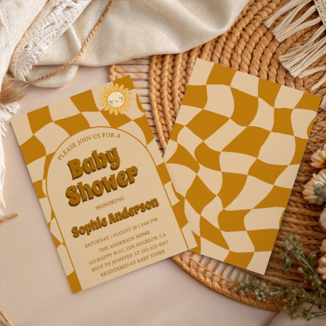 Invitación Patrón Retro Ondulado Boho Girasoles Fiesta de Beb (Subido por el creador)